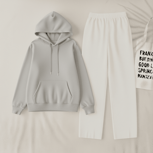 Gray Hoodie & White Flapper Trouser Set
