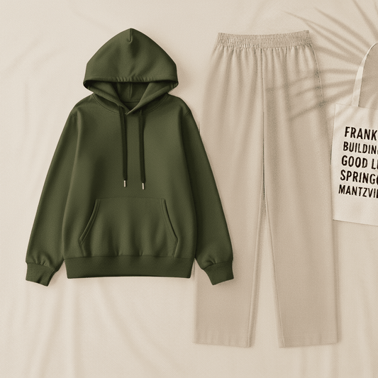 Olive Hoodie & Beig Flapper Trouser