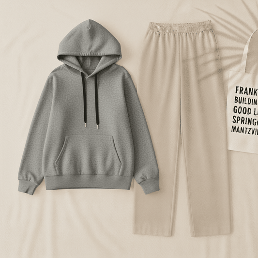 Gray Hoodie & Beig Flapper Trouser