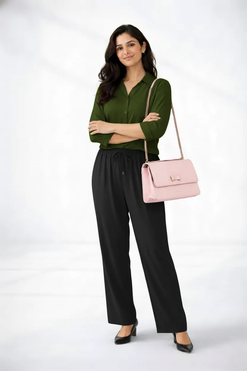 Olive Shirt & Black Pant Set